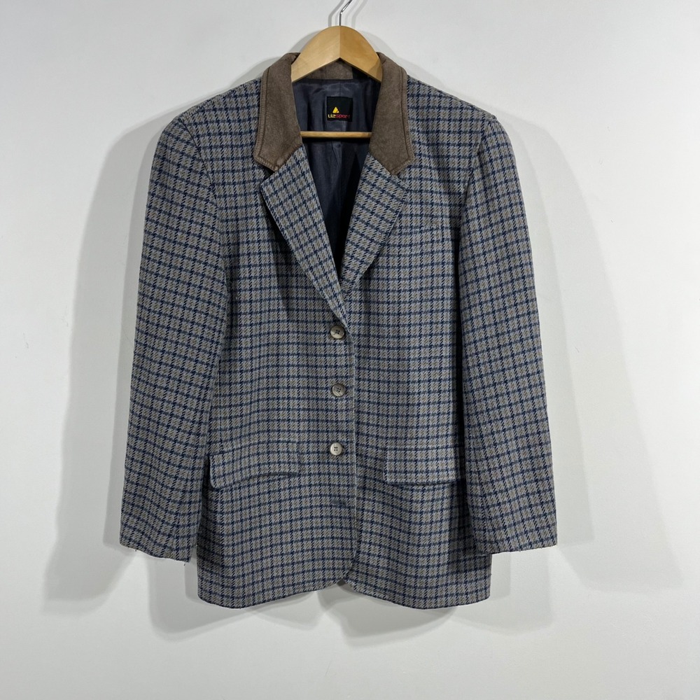 Lizsport VTG Old Money Houndstooth Wool Blazer Women 10 Academia Preppy Parisian